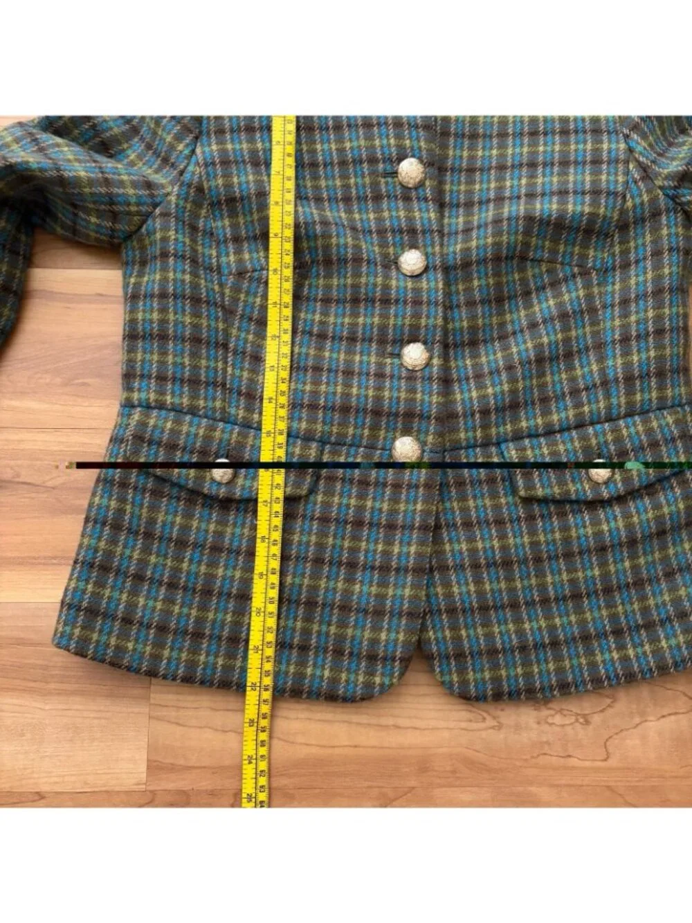 Talbots Shetland Officer Jacket 6P Green Plaid Wool Blend Gold Buttons